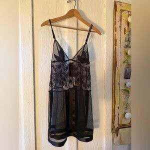 NWT La Perla Black Sheer Lace Chemise:Size Small
